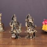 4" Brass Ganesha Lakshmi Lotus Pair | Divine Festival Murti Set | Sacred Gift Idols